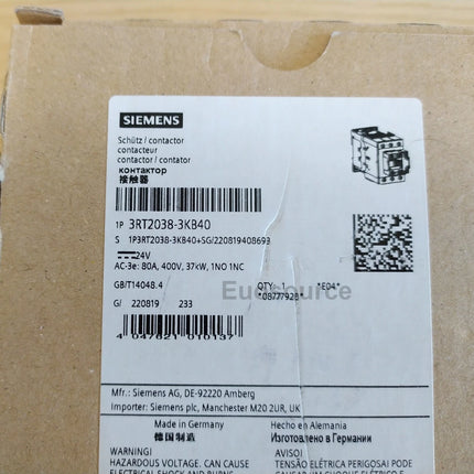 3RT2038-3KB40 Siemens Power Contactor