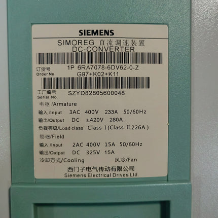 6RA7078-6DV62-0 Siemens Frequency Converter