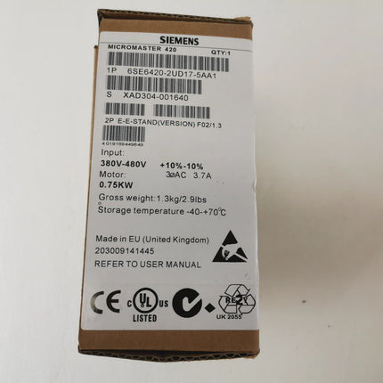 6SE6420-2UD17-5AA1 Siemens MICROMASTER 420 AC Drive