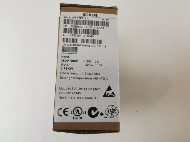 6SE6420-2UD17-5AA1 Siemens MICROMASTER 420 AC Drive