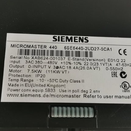 6SE6440-2UD27-5CA1 Siemens Frequency Converter
