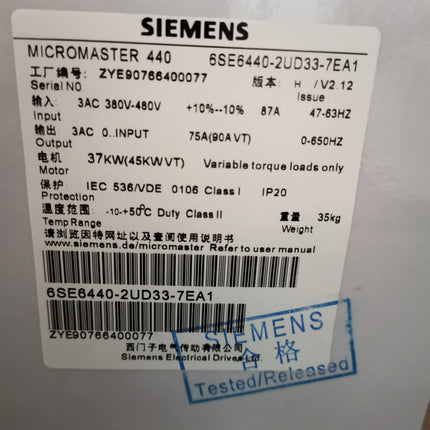 6SE6440-2UD33-7EA1 Siemens Frequency Converter