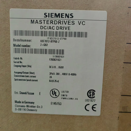 6SE7012-0TP60 Siemens Frequency Converter