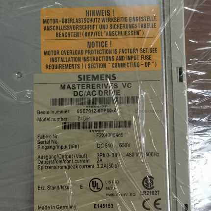 6SE7012-0TP60-Z G91 Siemens Inverter