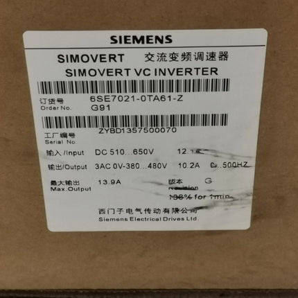 6SE7021-0TA61 Siemens Frequency Converter