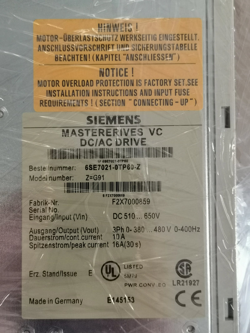 6SE7021-0TP60-Z G91 Siemens Inverter