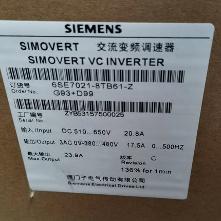 6SE7021-8TB61-Z Siemens Inverter