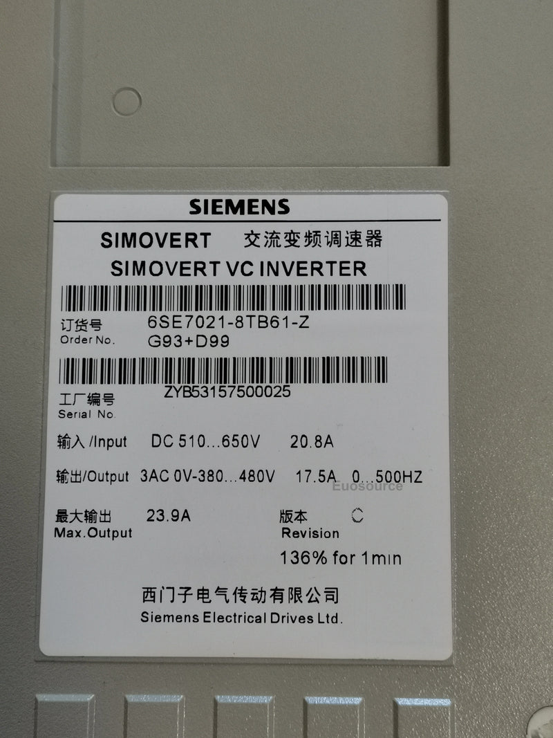 6SE7021-8TB61-Z Siemens Inverter