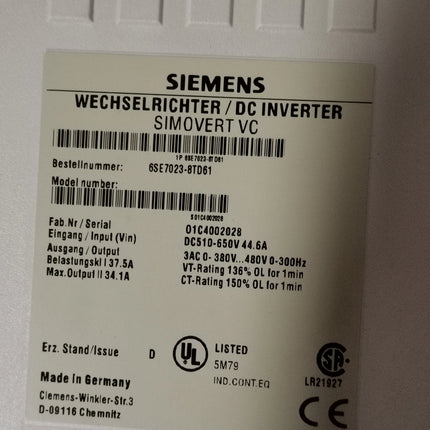 6SE7023-8TD61 Siemens Frequency Converter