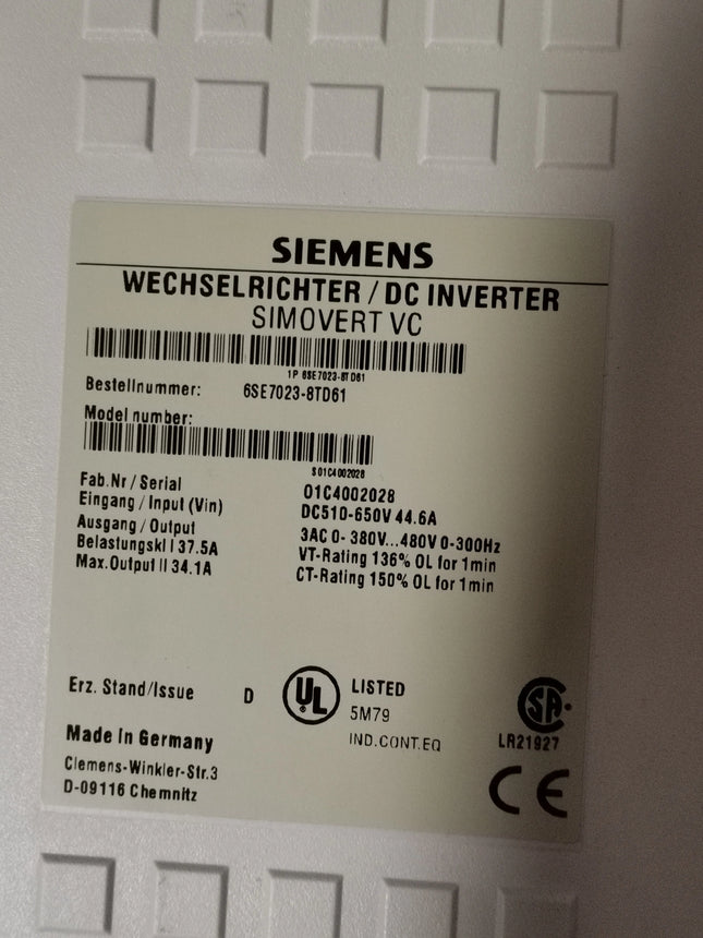 6SE7023-8TD61 Siemens Frequency Converter