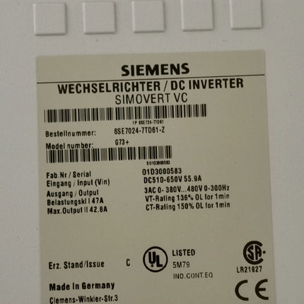 6SE7024-7TD61 Siemens Frequency Converter