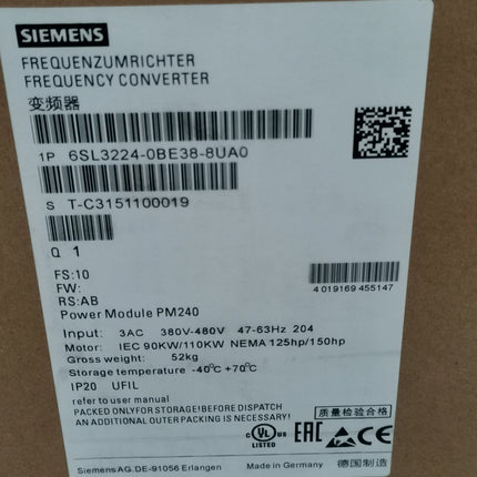 6SL3224-0BE38-8UA0 Siemens Frequency Converter