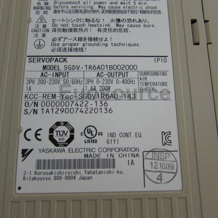 SGDV-1R6A01B002000 Yaskawa Servo Drive Analog control